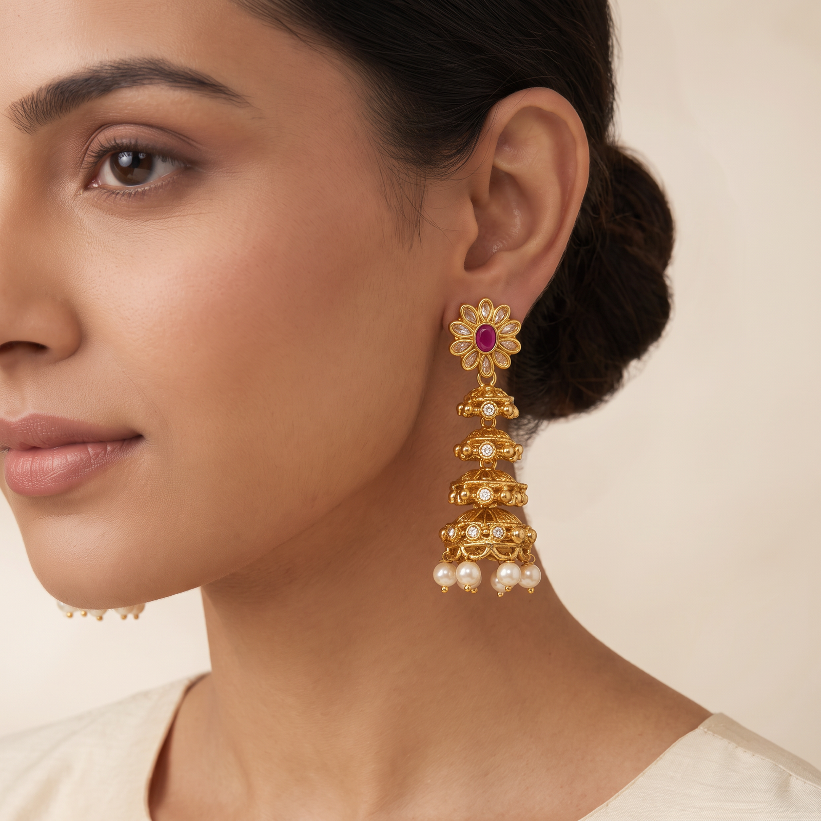 American Diamond Stone Jhumka - Image 3