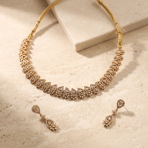 AD Stone Mango Design Minimal Necklace With Golden Polish, Backside - Rope & Chain