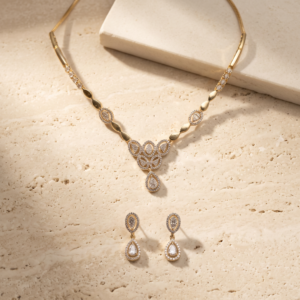 American Diamond Art Polished Minimal Necklace & Earrings Set