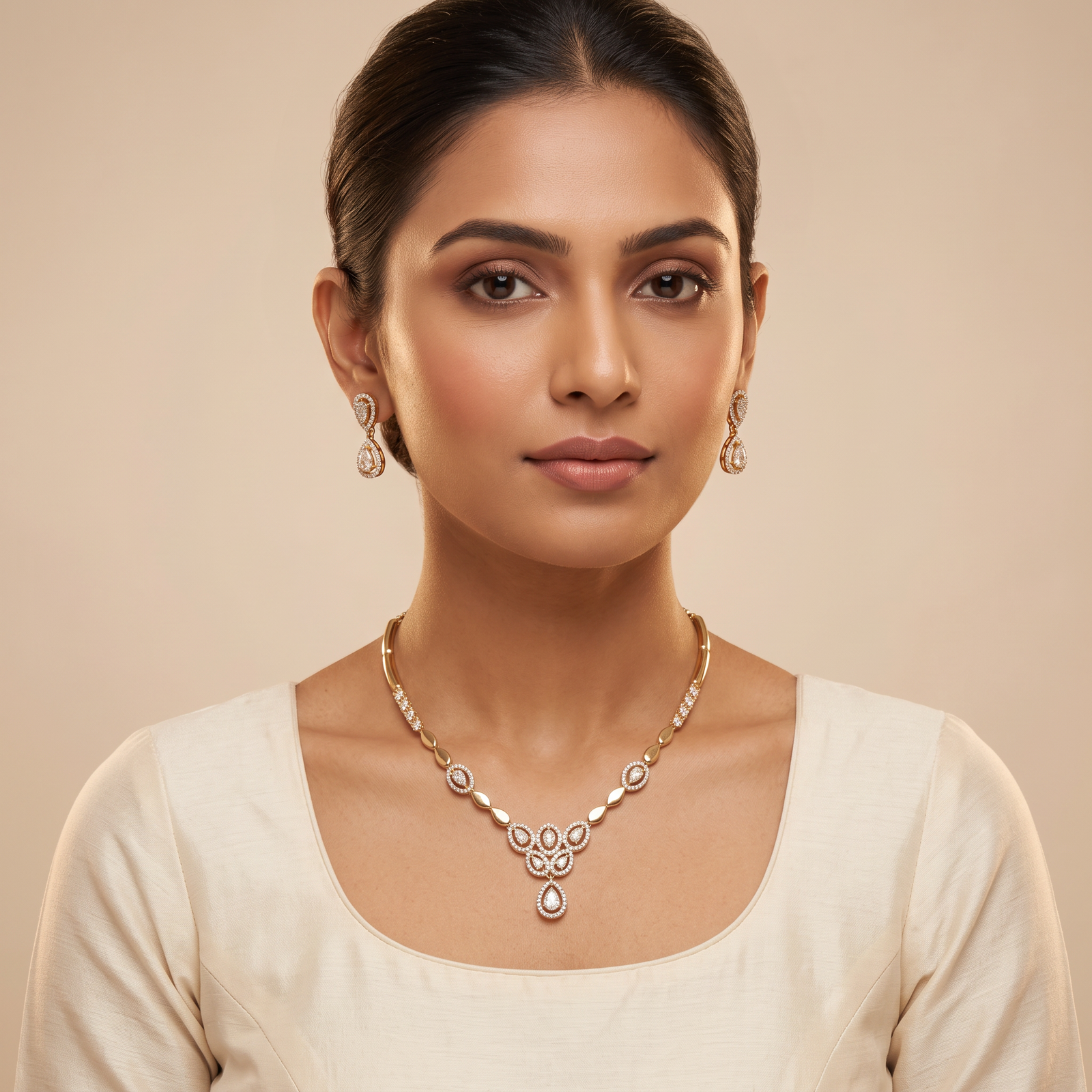 American Diamond Art Polished Minimal Necklace & Earrings Set - Image 2