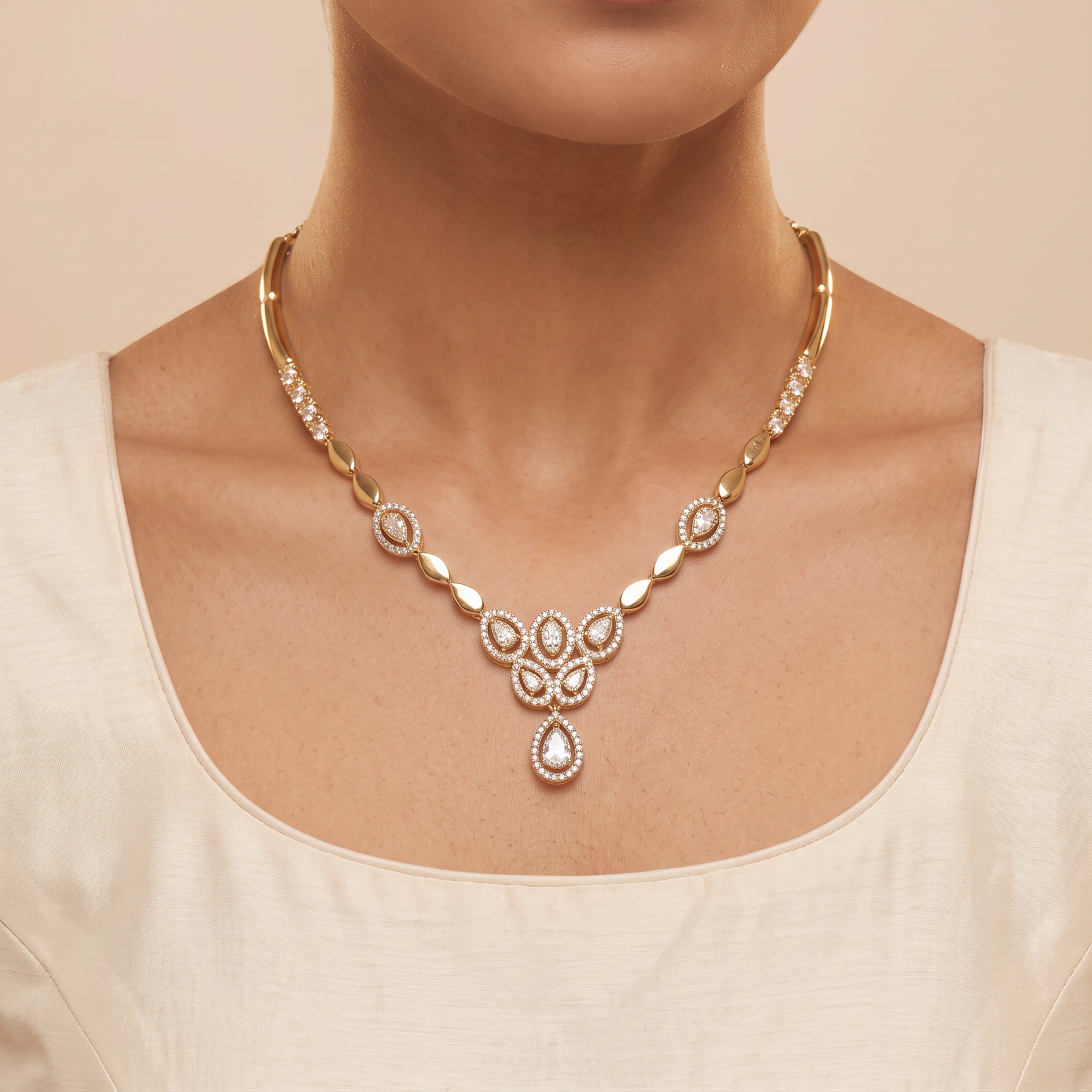 American Diamond Art Polished Minimal Necklace & Earrings Set - Image 3